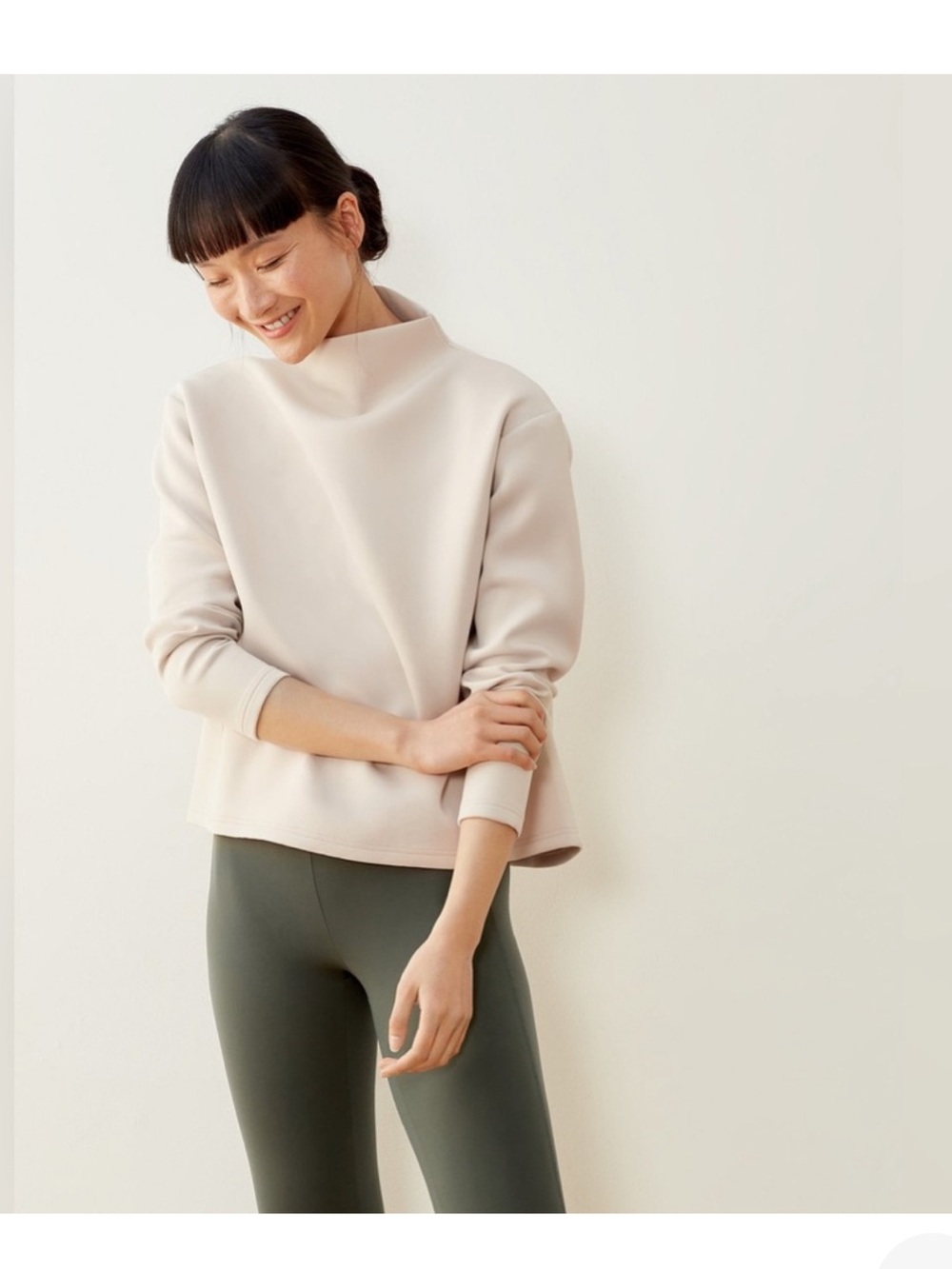 ADAY Like A Boss Funnel Neck Pullover Blouse Sand